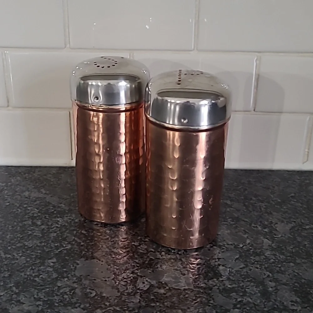 Copper Tone and Tin Topped Salt and Pepper Shakers